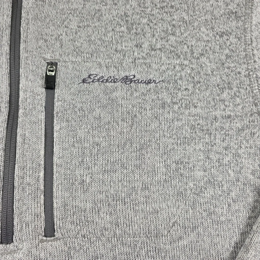 Eddie Bauer Mens Large Gray Heathered Quarter Zip Fleece Pullover Sweater Hiking